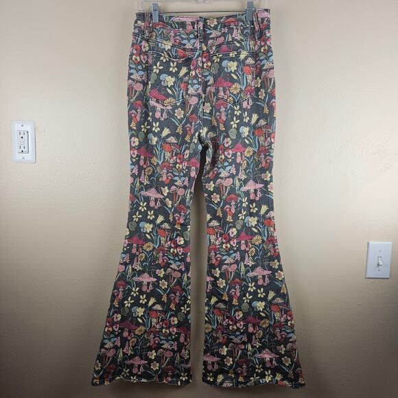 Cottagecore Fairy Magical Funky Boho Vibe With Mushrooms & Floral Wide Leg Pants - Picture 2 of 6